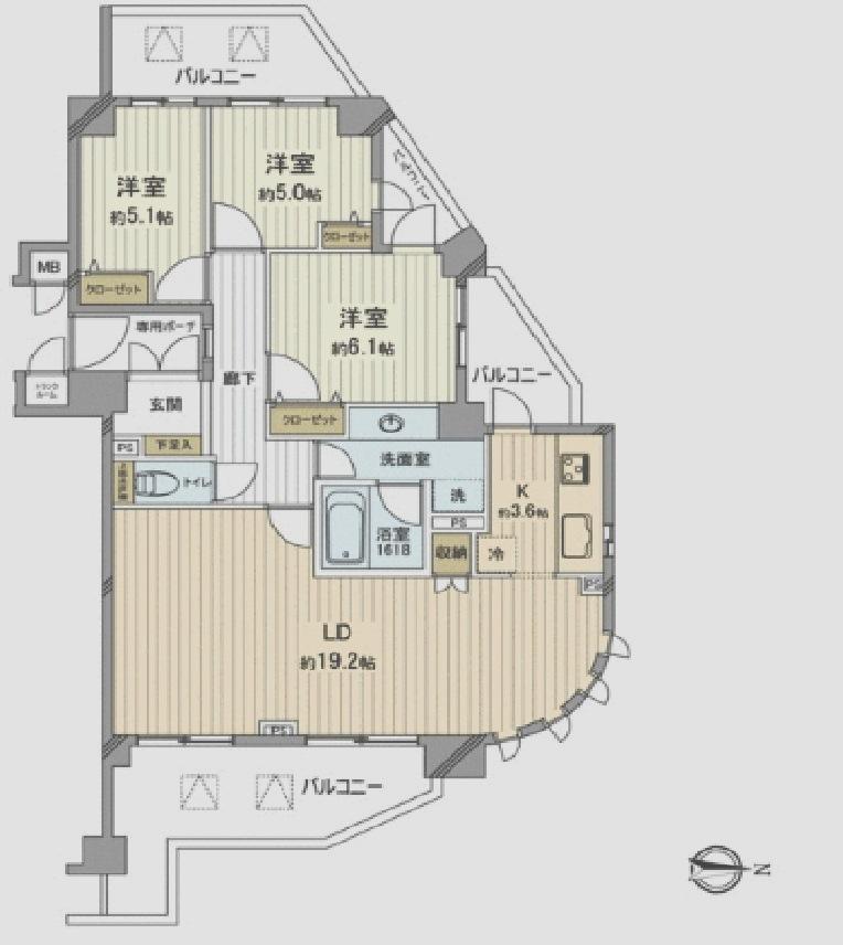 Floor plan. 3LDK, Price 32,800,000 yen, Occupied area 86.69 sq m , Balcony area 26.73 sq m