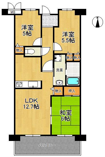 Floor plan. 3LDK, Price 16.8 million yen, Occupied area 62.08 sq m , Balcony area 9.86 sq m whole room with storage space ☆