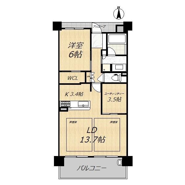 Floor plan. 2LDK, Price 25,800,000 yen, Occupied area 60.05 sq m , Balcony area 10.26 sq m