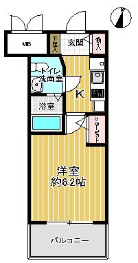 Floor plan. 1K, Price 12.8 million yen, Footprint 21 sq m , Balcony area 3.38 sq m
