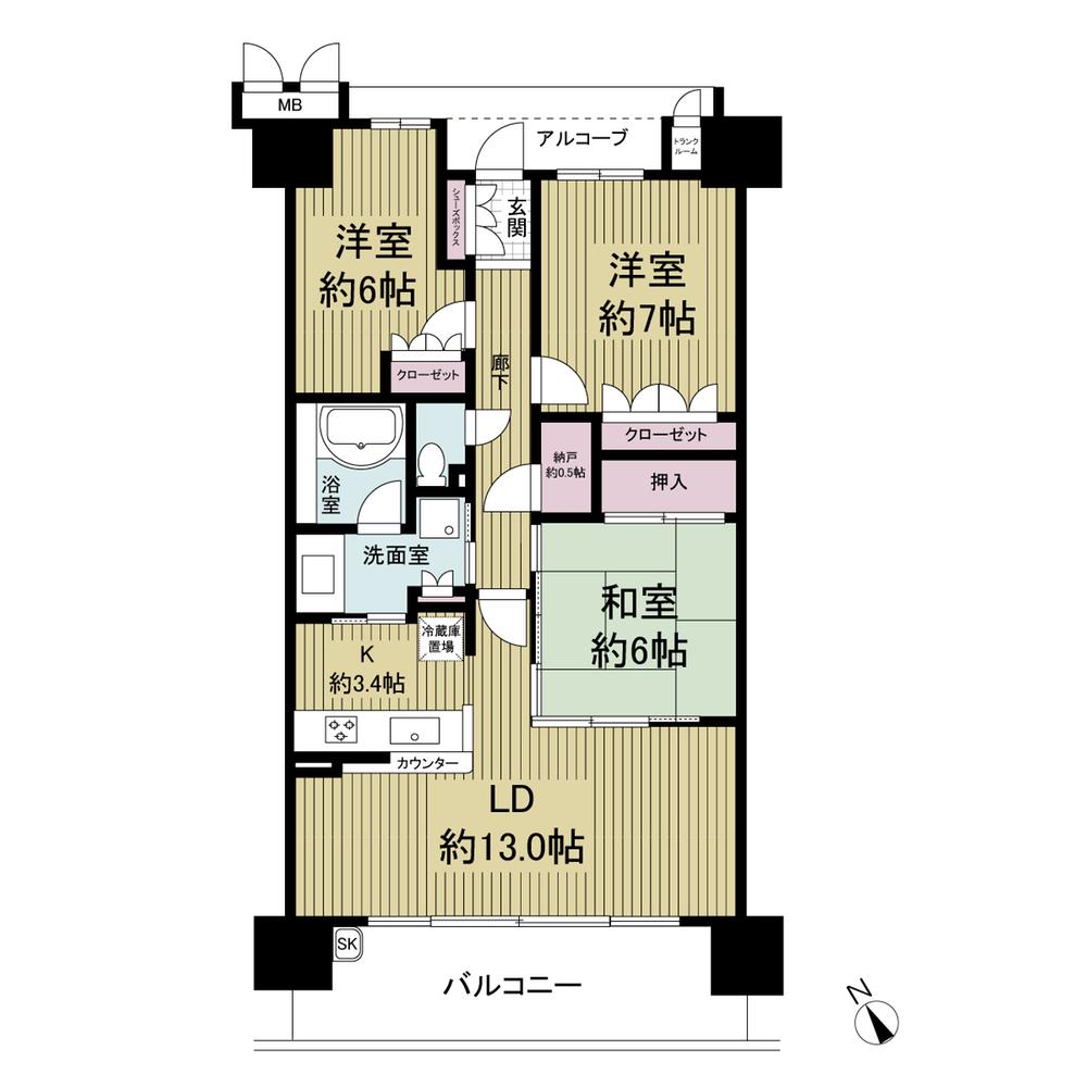 Floor plan. 3LDK, Price 35,800,000 yen, Occupied area 78.75 sq m , Balcony area 12.92 sq m