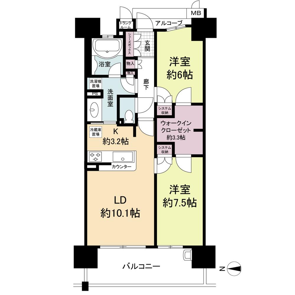 Floor plan. 2LDK, Price 23.8 million yen, Occupied area 66.44 sq m , Balcony area 12 sq m