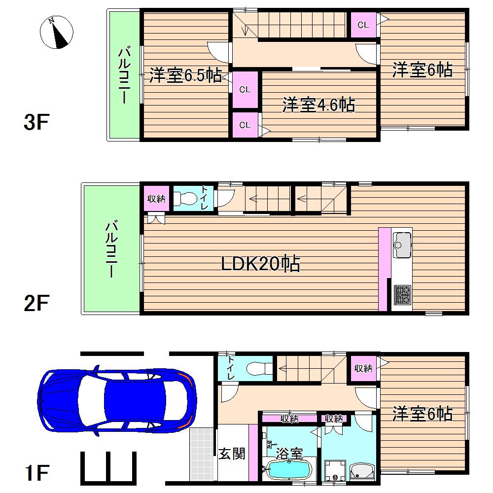 Floor plan. Price 36,800,000 yen (planned), 4LDK, Land area 62 sq m , Building area 105.5 sq m