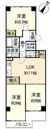 Floor plan. 3LDK, Price 18,800,000 yen, Occupied area 75.47 sq m , Balcony area 8.39 sq m