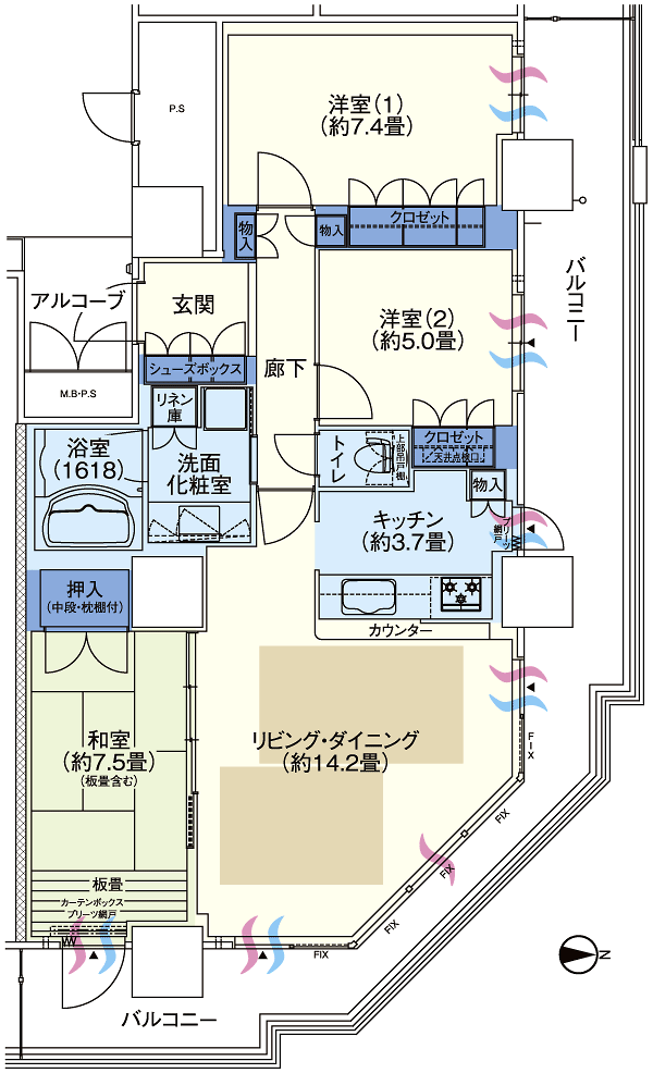  ■ G84-R type ・ 3LDK Furnished model room price / 49,800,000 yen Occupied area / 84.71 sq m  Balcony area / 31.11 sq m  Alcove area / 3.35 sq m