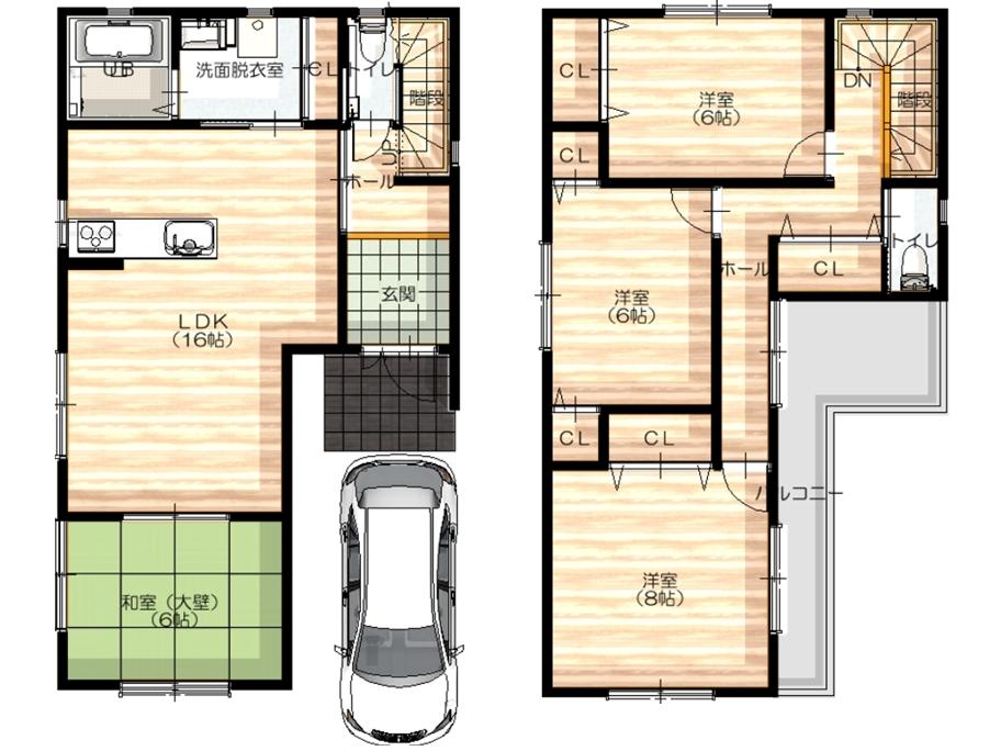Building plan example (floor plan). 2-story PLANI (total floor area of ​​104.49 sq m)