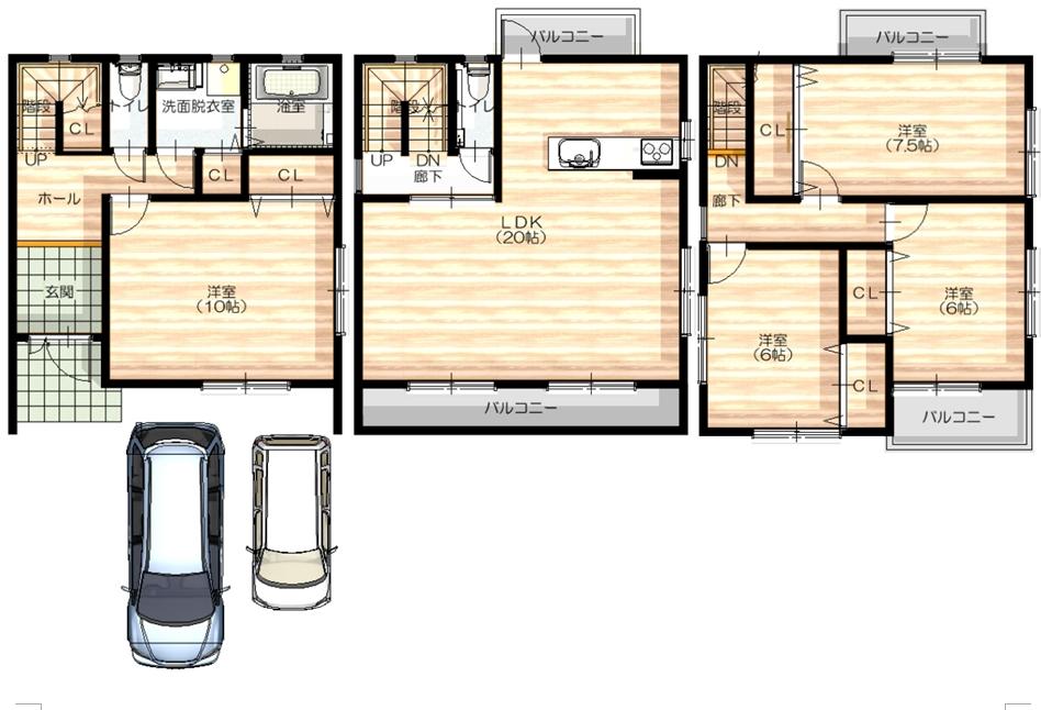 Building plan example (floor plan). 3-story PLANI (total floor area of ​​109.35 sq m)