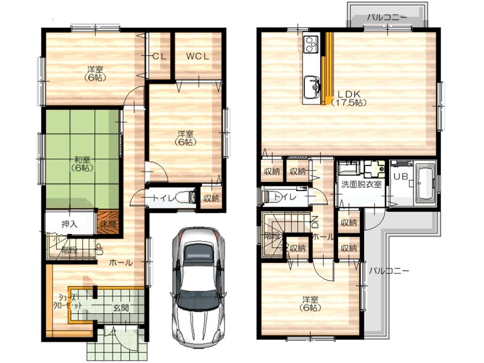 Building plan example (floor plan). 2-story PLANII (total floor area of ​​110.97 sq m)