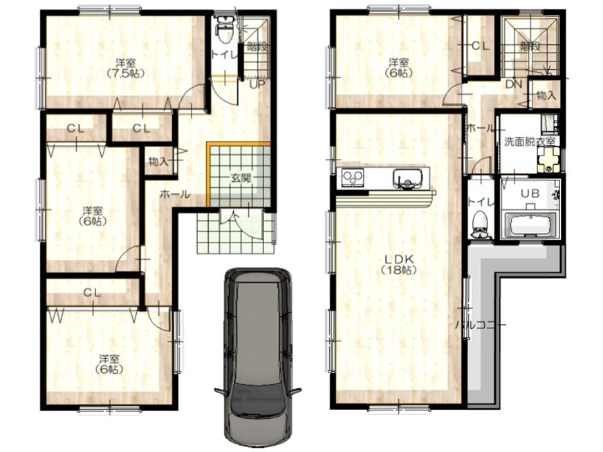 Building plan example (floor plan). 2-story PLANIII (total floor area of ​​109.35 sq m)