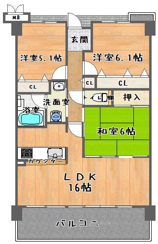 Floor plan. 3LDK, Price 16.5 million yen, Occupied area 70.72 sq m , Balcony area 12.24 sq m