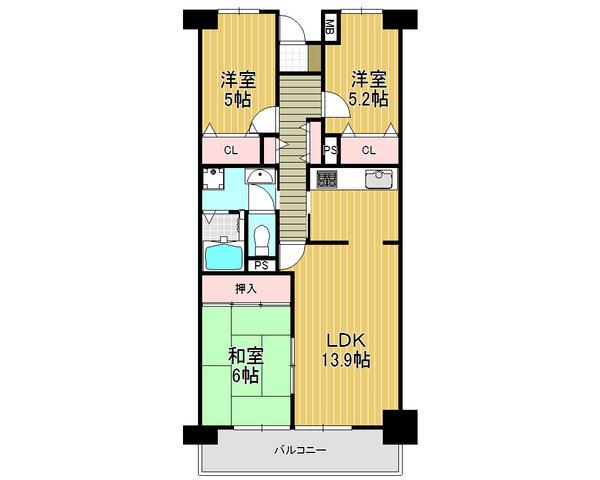 Floor plan. 3LDK, Price 20.8 million yen, Occupied area 73.62 sq m , Balcony area 9.21 sq m whole room with storage space, Residence of 3LDK