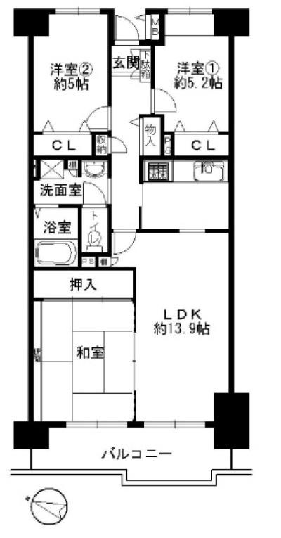 Floor plan. 3LDK, Price 20.8 million yen, Occupied area 73.62 sq m , Balcony area 9.21 sq m