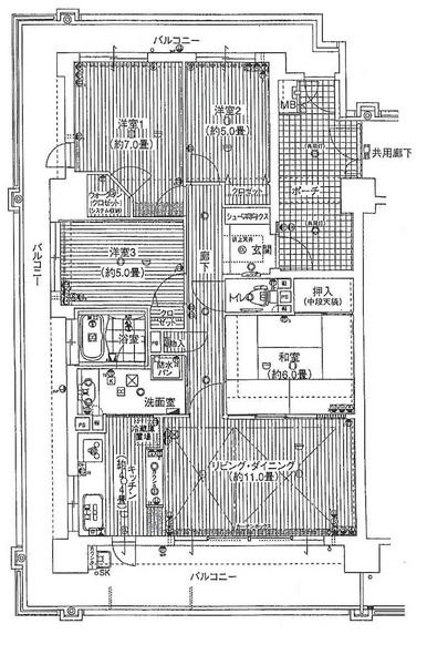 Floor plan. 4LDK, Price 30,900,000 yen, Occupied area 87.29 sq m , Balcony area 43.01 sq m