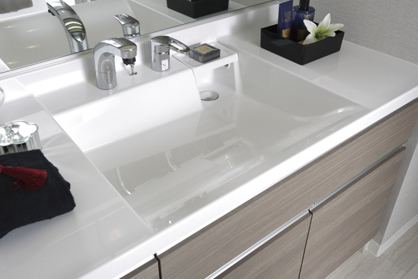Bathing-wash room.  [Bowl-integrated top board] Beautiful specification that the top plate and the bowl has become in one piece. Dirt is hard to accumulate because there is no seam, It is easy to clean (same specifications)