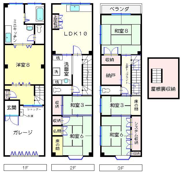 Floor plan. 22,800,000 yen, 6LDK + S (storeroom), Land area 52.16 sq m , Building area 135.82 sq m attic with storage