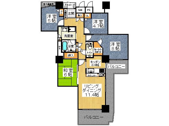 Floor plan. 4LDK, Price 33 million yen, Occupied area 88.71 sq m , Balcony area 20.09 sq m