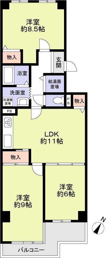 Floor plan. 3LDK, Price 18,800,000 yen, Occupied area 75.47 sq m , Balcony area 8.39 sq m