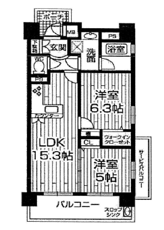 Floor plan. 2LDK, Price 21,800,000 yen, Occupied area 54.55 sq m , Balcony area 12.82 sq m