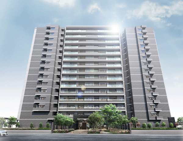 Buildings and facilities. The ground 15 stories, Total units 194 units of big scale. Facade is a symmetric design, Sedately Tucked produce a sense of stability. Live is the exterior design that sticks to the stately feel the pride of the people (Exterior view)