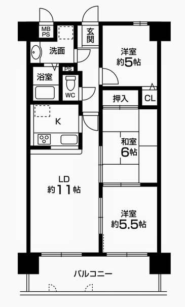 Floor plan. 3LDK, Price 15.8 million yen, Footprint 64.8 sq m , Balcony area 10.8 sq m
