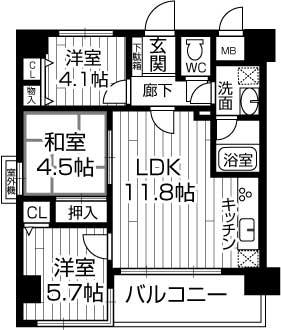 Floor plan. 3LDK, Price 16.8 million yen, Occupied area 58.52 sq m , Balcony area 6.45 sq m