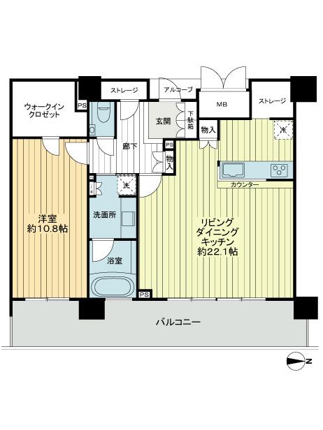 Floor plan. 1LDK, Price 49,800,000 yen, Occupied area 83.59 sq m , Balcony area 19.35 sq m