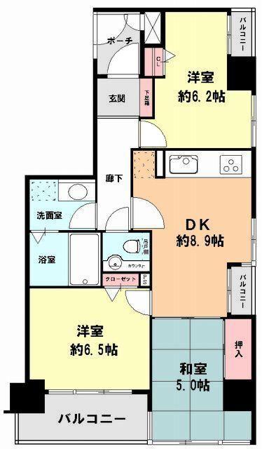 Floor plan. 3DK, Price 21,800,000 yen, Occupied area 61.11 sq m , Balcony area 7.34 sq m