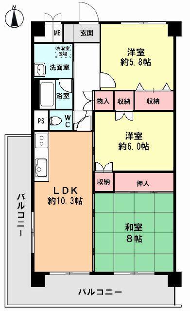 Floor plan. 3LDK, Price 16.8 million yen, Occupied area 72.98 sq m , Balcony area 16.7 sq m