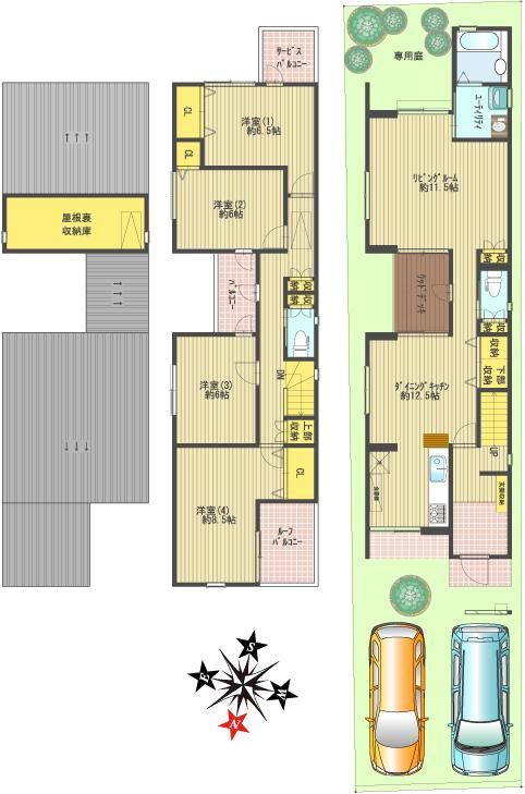 Floor plan. 41,800,000 yen, 4LDK, Land area 141.38 sq m , Also acceptable building area 123.48 sq m 2 households plan