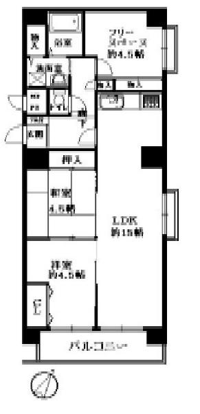 Floor plan. 3LDK, Price 18,800,000 yen, Occupied area 69.55 sq m , Balcony area 8.64 sq m