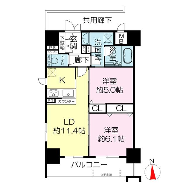 Floor plan. 2LDK, Price 25,800,000 yen, Occupied area 53.68 sq m , Balcony area 8.54 sq m