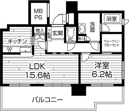 Floor plan. 1LDK, Price 24,800,000 yen, Occupied area 54.72 sq m , Balcony area 15.22 sq m