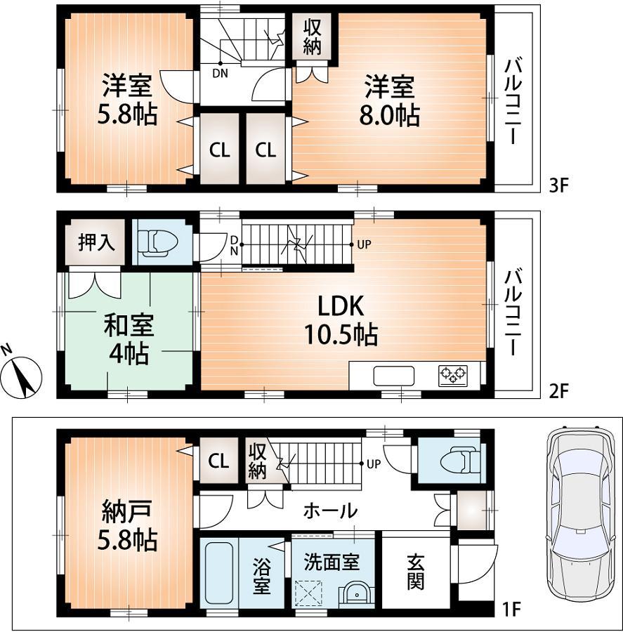 Floor plan. 25,800,000 yen, 4LDK, Land area 50.07 sq m , Building area 88.16 sq m