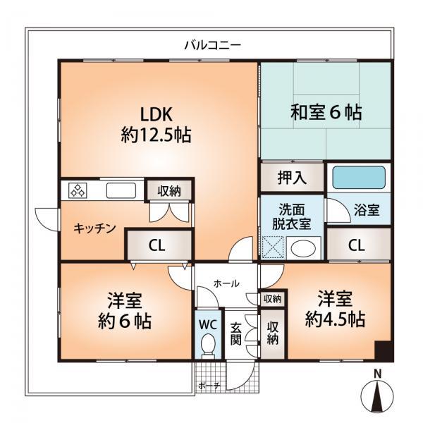 Floor plan. 3LDK, Price 25,800,000 yen, Occupied area 75.03 sq m , Balcony area 38.03 sq m