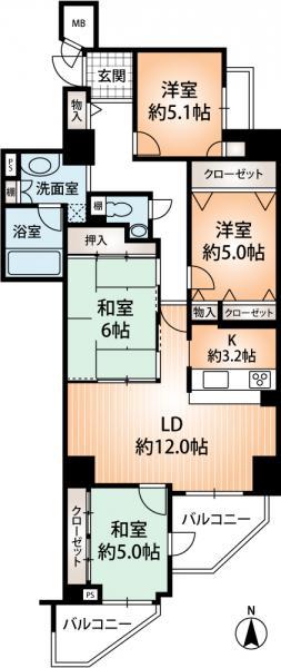 Floor plan. 4LDK, Price 36,900,000 yen, Occupied area 89.01 sq m , Balcony area 9.9 sq m