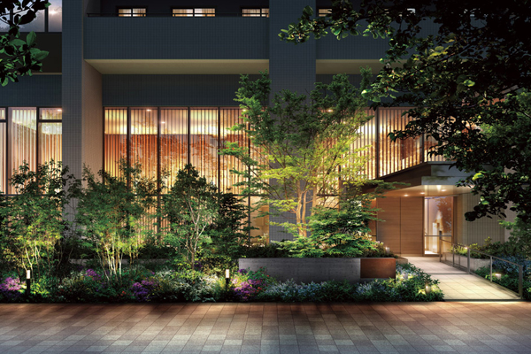 Buildings and facilities. Lush open space around the four sides of the building. Entrance approach that appears casually walk along the beautiful tree-lined, Celebrates warm the person who live here (entrance approach Rendering)