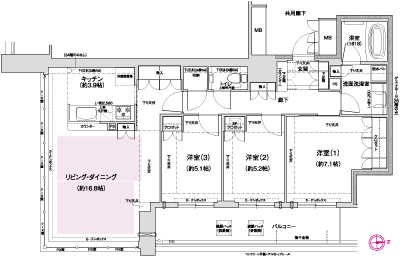 Floor: 3LDK, the area occupied: 87.7 sq m, Price: 56.2 million yen