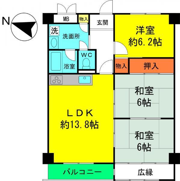 Floor plan. 3LDK, Price 18,800,000 yen, Footprint 75.6 sq m , Balcony area 4.63 sq m