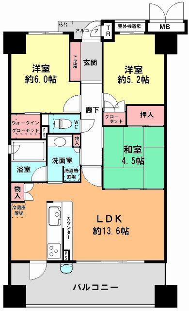 Floor plan. 3LDK, Price 22,900,000 yen, Occupied area 65.34 sq m , Balcony area 12.73 sq m
