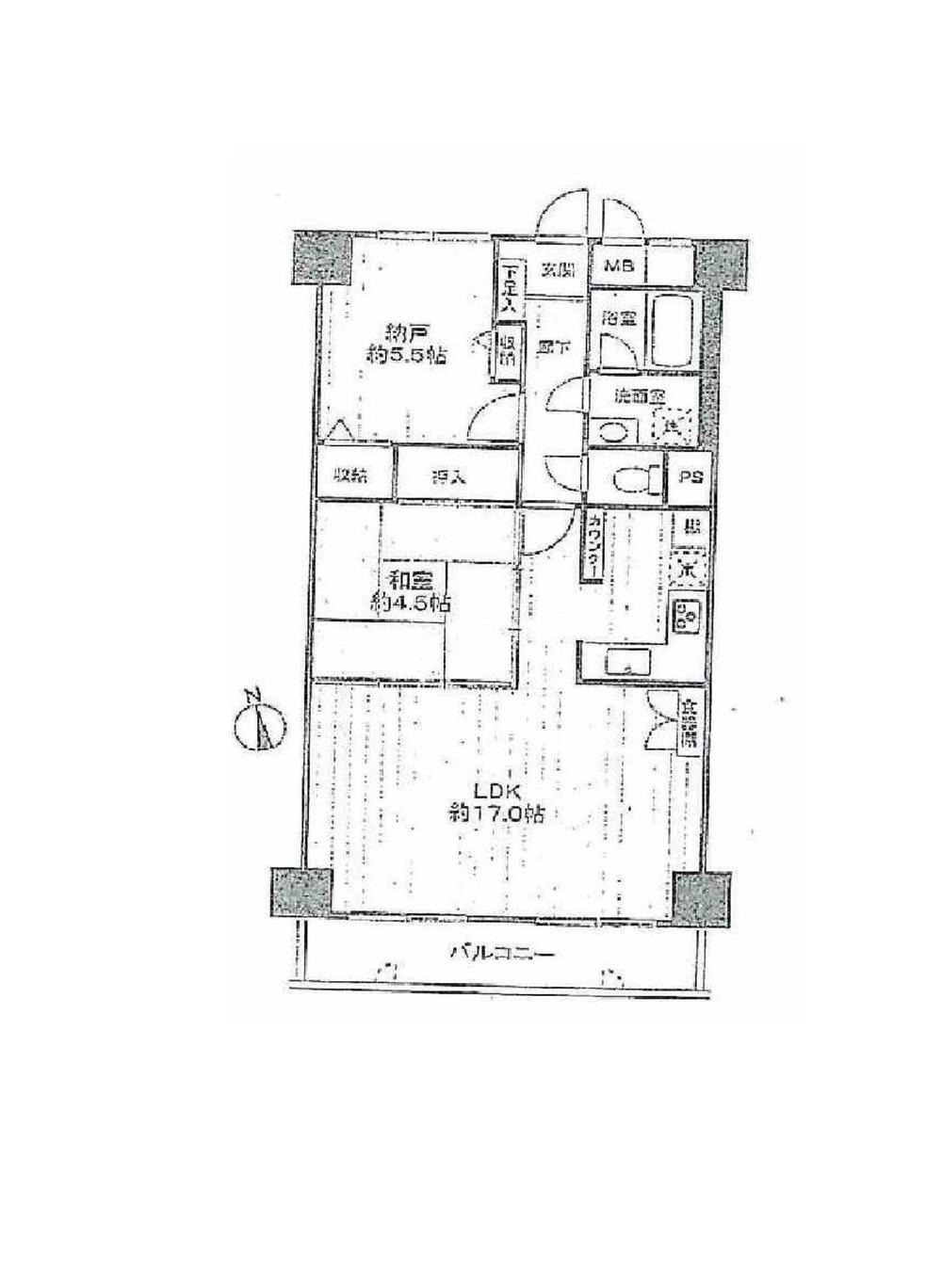 Floor plan. 1LDK + S (storeroom), Price 17.8 million yen, Footprint 64.9 sq m , Balcony area 7.08 sq m floor plan
