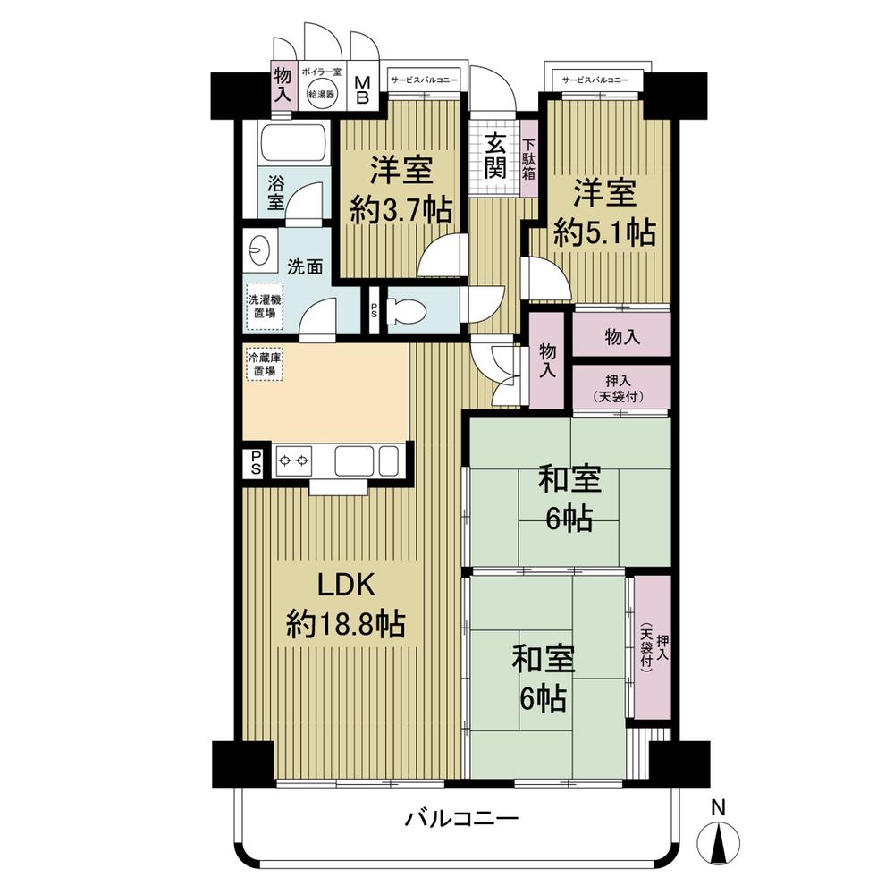 Floor plan. 4LDK, Price 24,800,000 yen, Occupied area 85.49 sq m , Balcony area 12.34 sq m