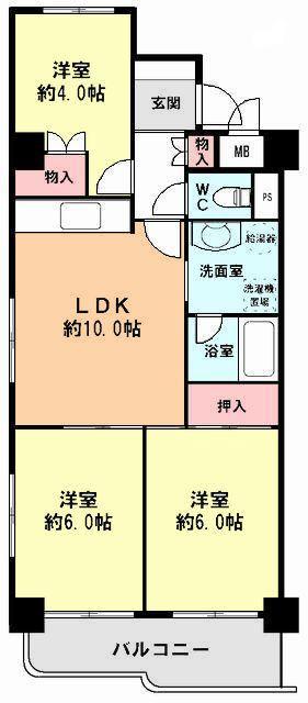 Floor plan. 3LDK, Price 17.8 million yen, Occupied area 60.06 sq m , Balcony area 6.77 sq m