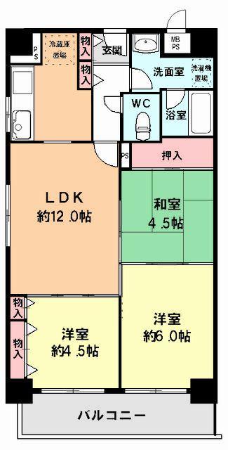 Floor plan. 3LDK, Price 15.8 million yen, Occupied area 60.18 sq m , Balcony area 7.41 sq m