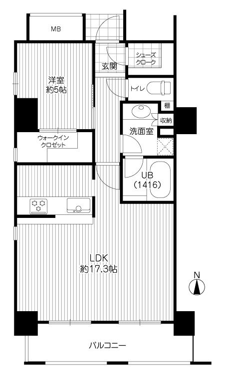 Floor plan. 1LDK, Price 26.7 million yen, Occupied area 54.67 sq m , Balcony area 8.15 sq m