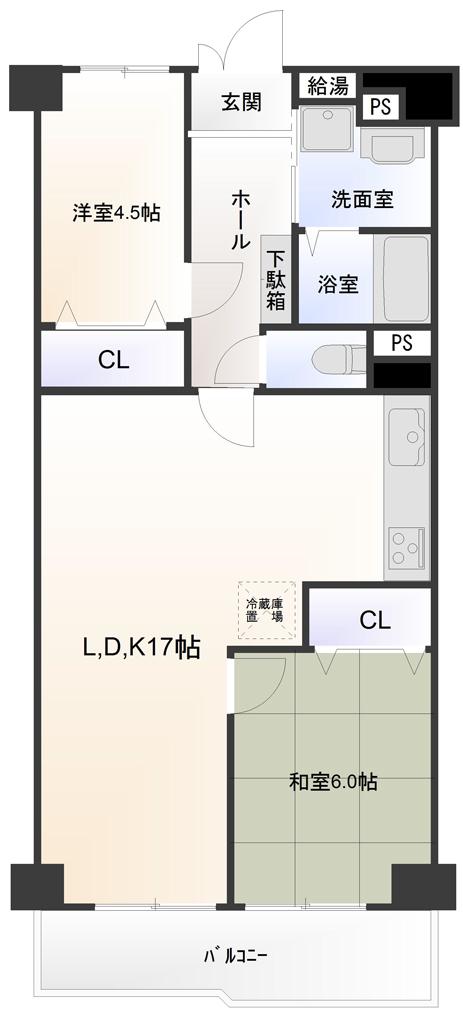 Floor plan. 2LDK, Price 16.8 million yen, Occupied area 63.28 sq m , Balcony area 7.6 sq m