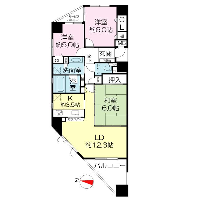 Floor plan. 3LDK, Price 28.8 million yen, Occupied area 75.84 sq m , Balcony area 8.7 sq m