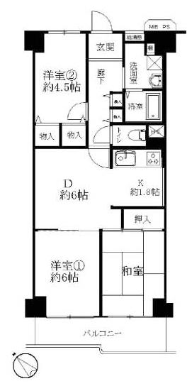 Floor plan. 3DK, Price 15.8 million yen, Occupied area 63.28 sq m , Balcony area 7.6 sq m 2013 October renovation completed system Kitchen, DK flooring, Warm water washing toilet seat, Shower hose, Water heater had made 8 floor of the south-west-facing balcony, etc. Cross Chokawa