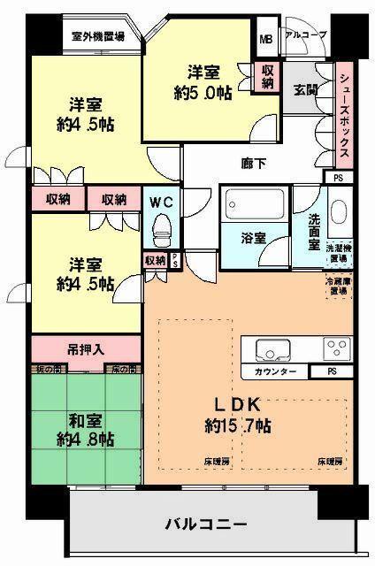 Floor plan. 4LDK, Price 35,800,000 yen, Occupied area 80.14 sq m , Balcony area 10.7 sq m