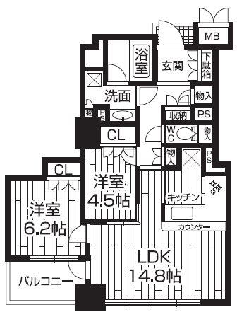 Floor plan. 2LDK + S (storeroom), Price 30,800,000 yen, Occupied area 61.16 sq m , Balcony area 6.32 sq m