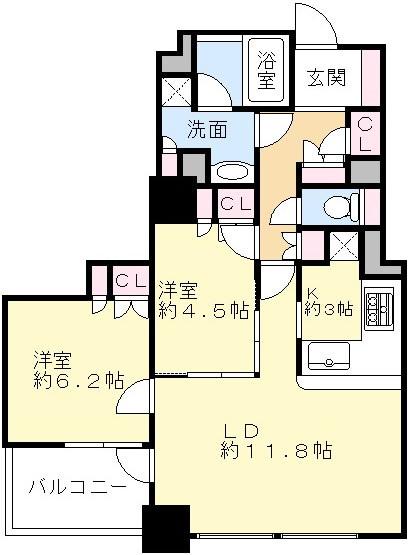 Floor plan. 2LDK, Price 30,800,000 yen, Occupied area 61.16 sq m